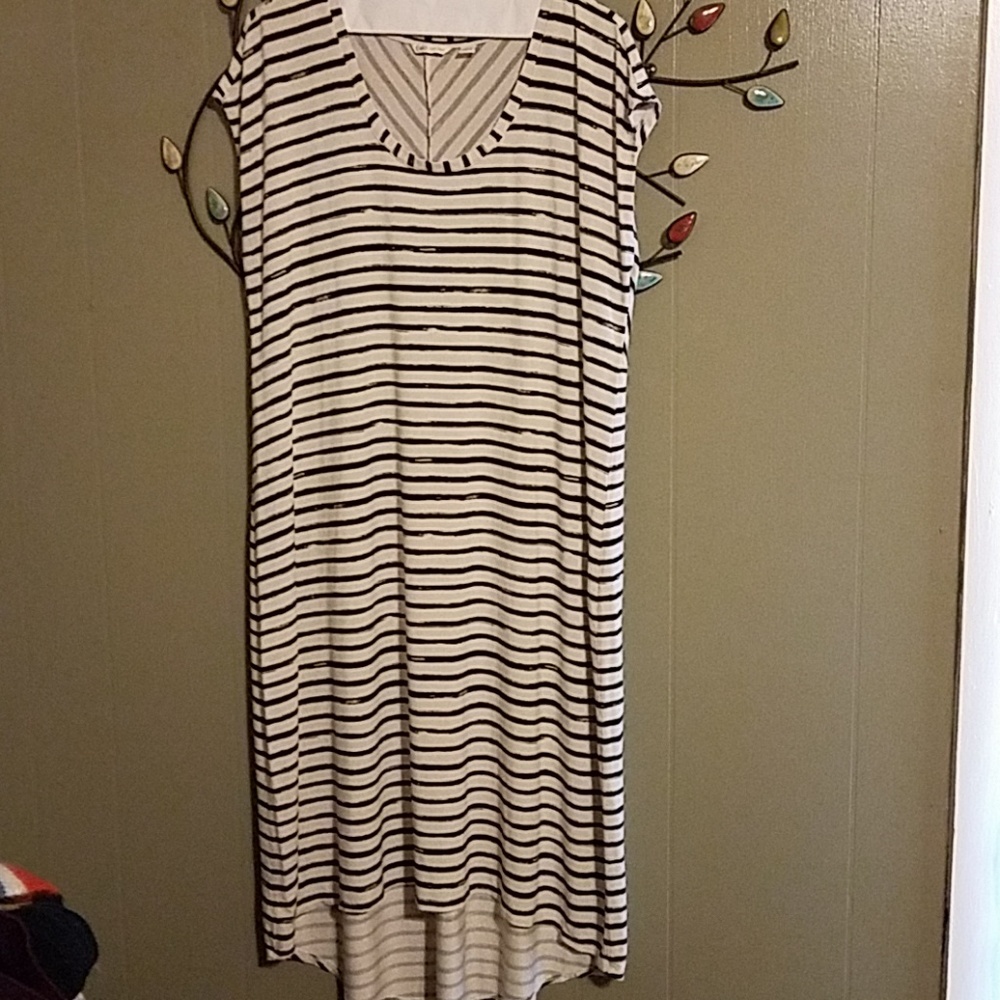 Black & white, cap sleeve, hi-low dress